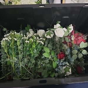 Chic Faux Floral Arrangement with Red and White Roses